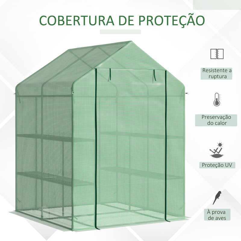 Estufa de Jardim Estufa para Plantas com Prateleiras 143x138x190cm Estrutura de Aço Jardinagem Verde