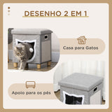 Cama Caverna para Gatos 2 em 1 Casa para Gatos Interior Tipo Apoio para os Pés com Almofada Amovível Bola Suspensa e Almofada para Arranhar 35,5x35,5x42,5 cm Cinza