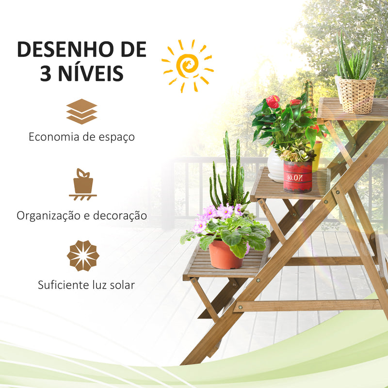 Suporte de Madeira para Plantas em Forma de Escada com 3 Prateleiras Dobrável Suporte de Vasos de Plantas para Decoração de Interiores e Exteriores 101x83x88cm Marrom