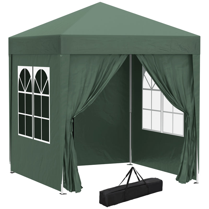 Tenda Dobrável 2x2 m Tenda de Jardim com 4 Paredes Laterais Tecido Oxford 2 Portas 2 Janelas e Bolsa de Transporte para Exterior Terraço Campismo Festas Verde