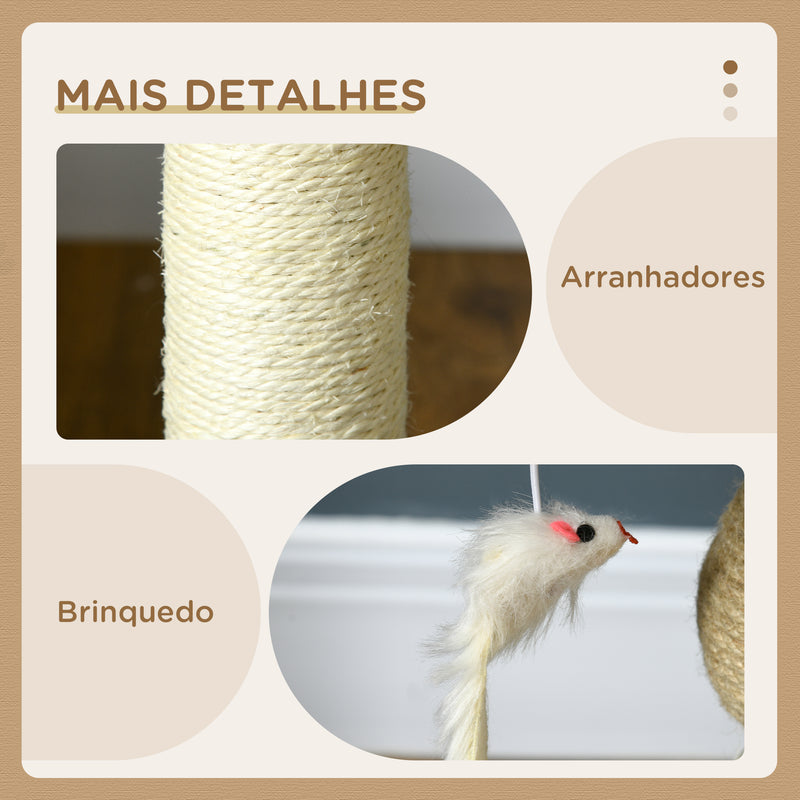 Arranhador para Gatos Pequeno Torre para Gatos Centro de Atividades para Gatos com Cama 4 Bolas e Postes de Sisal Carga 15 kg Ø40x48 cm Cinza e Bege