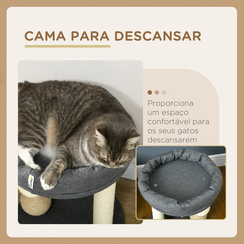 Arranhador para Gatos Pequeno Torre para Gatos Centro de Atividades para Gatos com Cama 4 Bolas e Postes de Sisal Carga 15 kg Ø40x48 cm Cinza e Bege