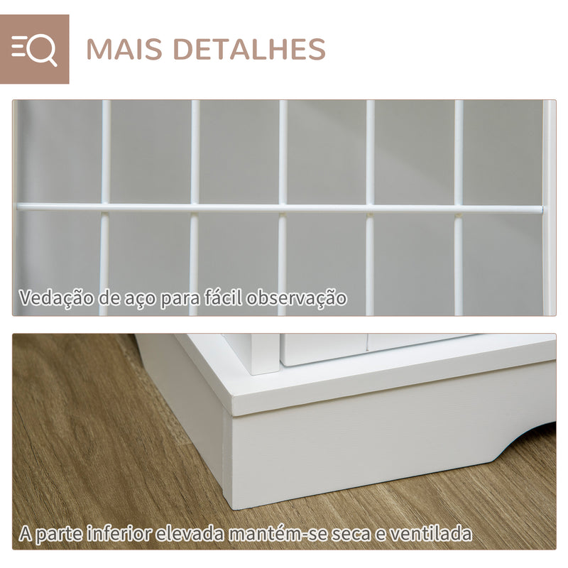 Gaiola para Cães Pequenos de Madeira 76x54,5x56cm Gaiola com Superfície de Mesa de Armazenamento com 2 Portas e Grade de Aço Branco