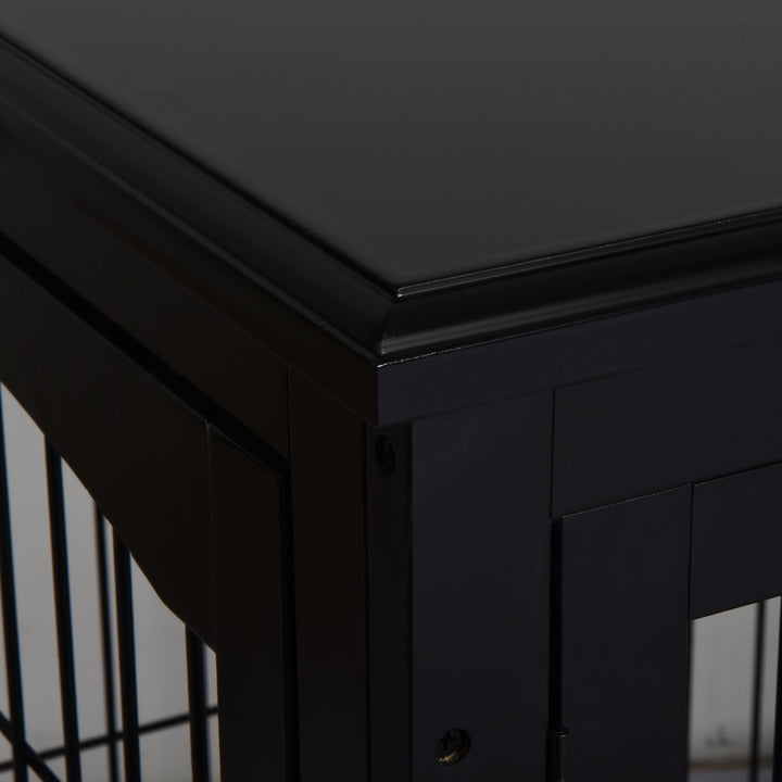 Gaiola para Cães Grande de Madeira com Superfície de Mesa 2 Portas e Grades de Metal 58,5x81x66cm Preto