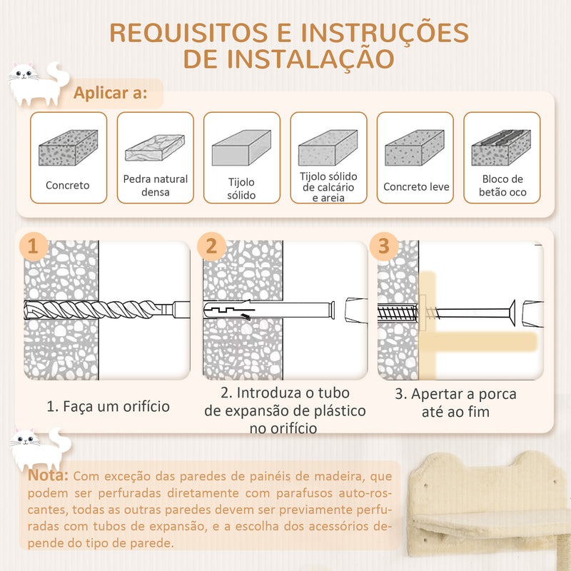 Prateleiras de Escalada para Gatos de Parede Conjunto de Prateleiras para Gatos 4 Peças com Rede Plataforma Semicircular Plataformas de Salto e Poste de Sisal Bege