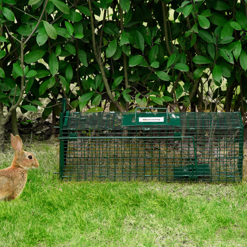 Armadilha para Animais Vivos com Porta Gaiola de Captura com Alça de Transporte para Coelhos Raposas Pequenas 60x18x20cm Verde Escuro