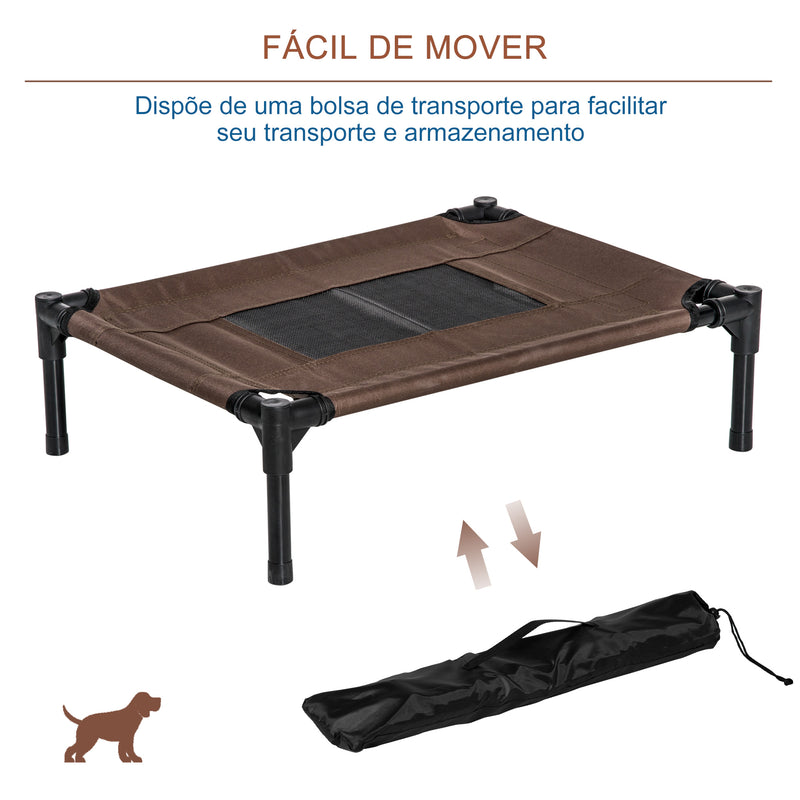 Cama para Animais de Estimação Cama Elevada para Cães Gatos Portátil Tecido Transpirável para Exterior Interior 64x46x18cm Marrom