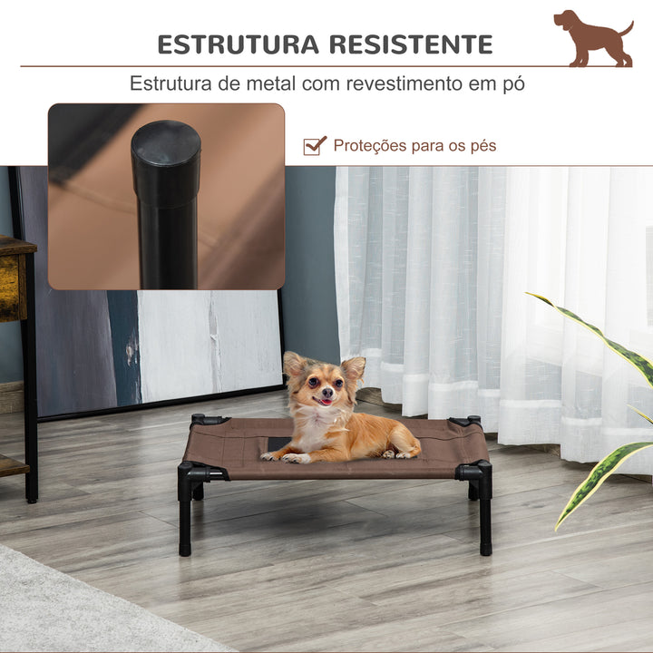 Cama para Animais de Estimação Cama Elevada para Cães Gatos Portátil Tecido Transpirável para Exterior Interior 64x46x18cm Marrom