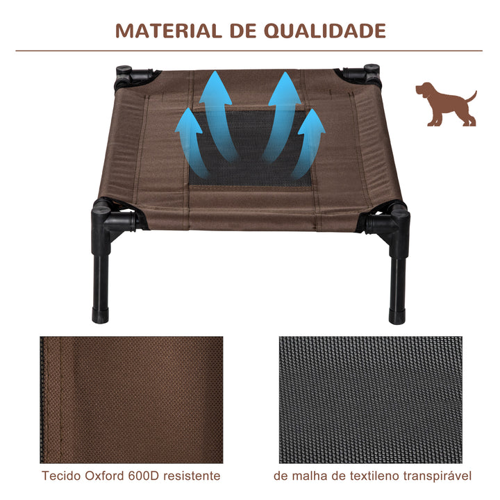 Cama para Animais de Estimação Cama Elevada para Cães Gatos Portátil Tecido Transpirável para Exterior Interior 64x46x18cm Marrom