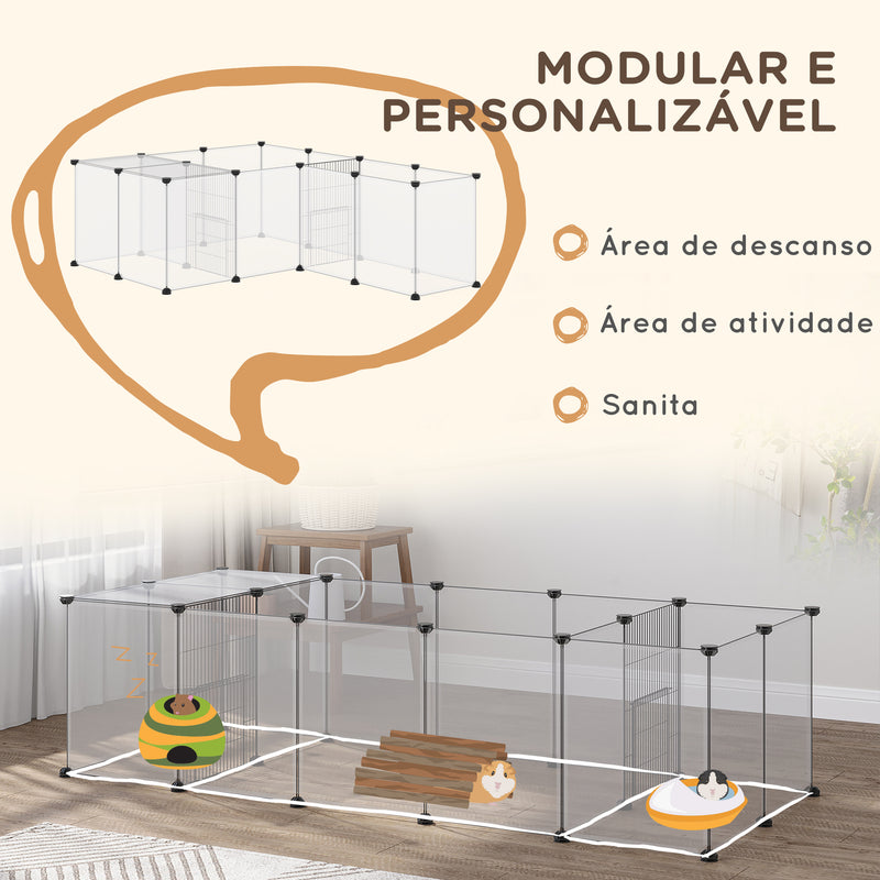 Recinto para Animais de Estimação DIY com 20 Painéis de Resina Parque para Pequenos Animais Recinto Modular para Porquinho da Índia Chinchilas 175x70x45 cm Branco Translúcido