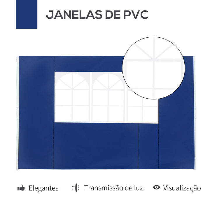 2 Paredes Laterais para Tenda 3x2 m Parede Lateral de Tecido Oxford com 2 Janelas Apto para tendas 3x3 m e 3x6 m Azul