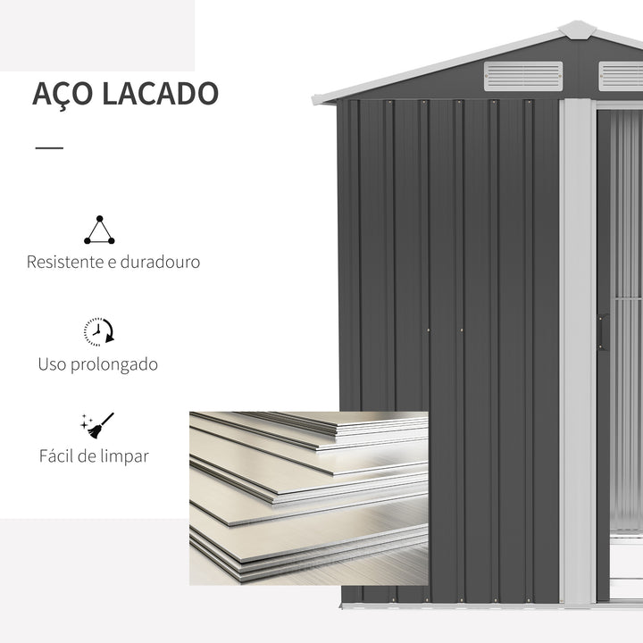 Abrigo de Jardim de 2m² 152x132x188cm Abrigo de Exterior de Aço Galvanizado com Porta Corredeira e Ventilações para Armazenamento de Ferramentas Cinza