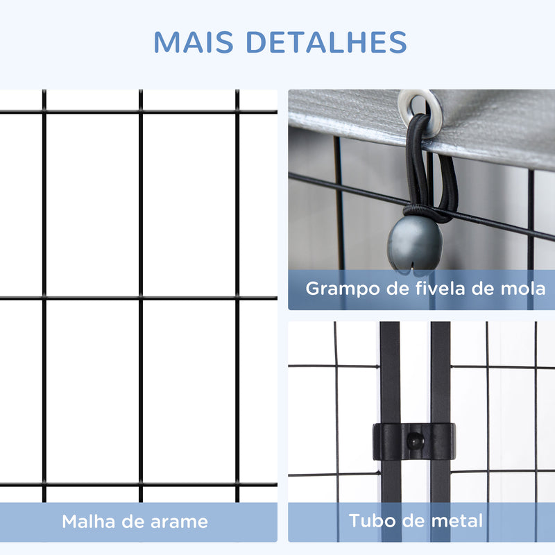 Parque para Animais de Estimação com Teto 120x120x138cm Canil para Cães com Malha de Metal e Porta com Fechadura para Jardim Pátio Preto e Prata