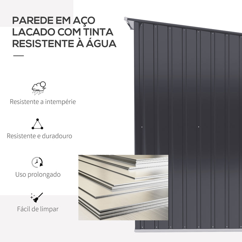 Abrigo de Jardim 0,92 m² 100x103x160cm Abrigo Exterior de Aço Galvanizado com Porta Fechadura e Teto Inclinado para Armazenamento de Ferramentas Cinza Escuro