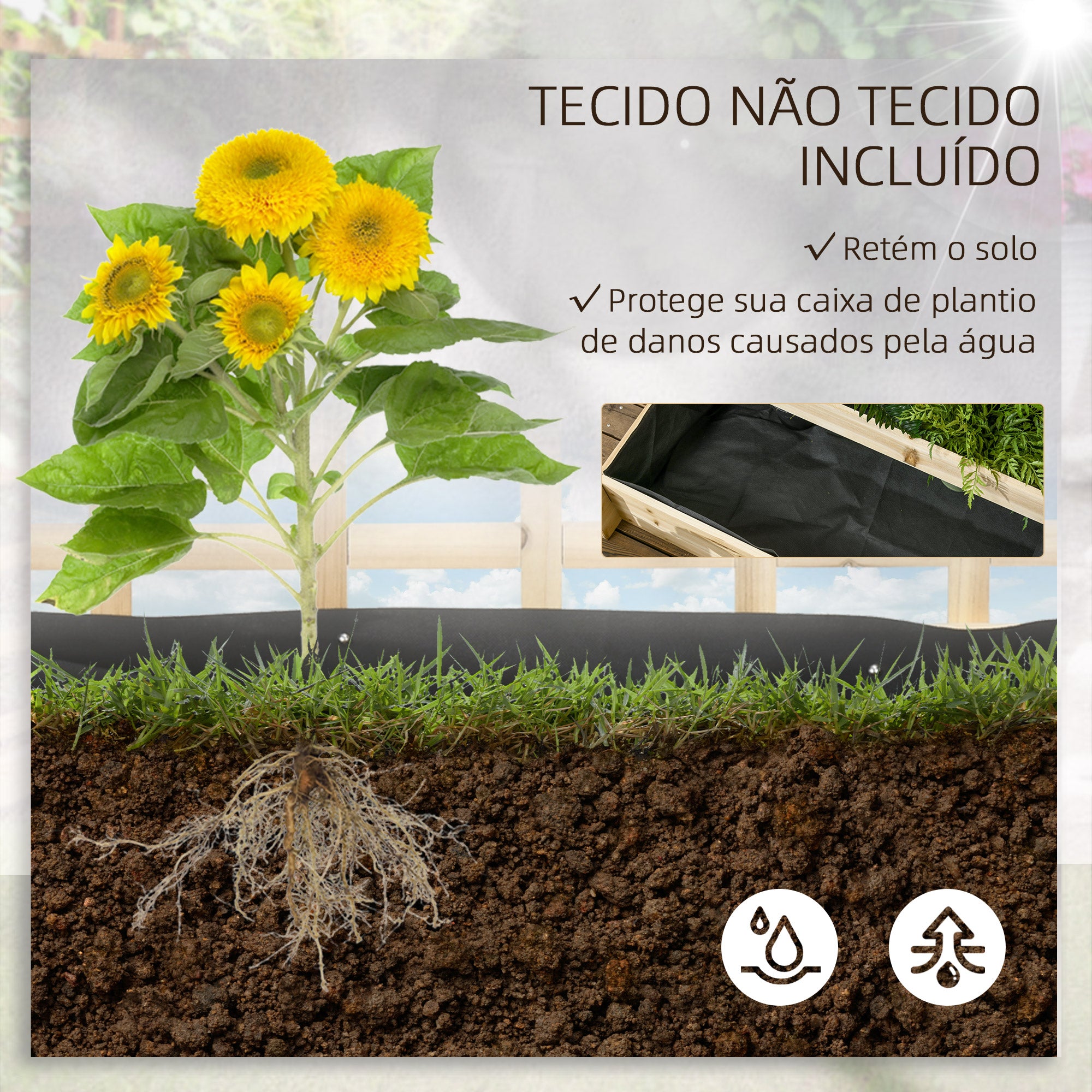 Floreira de 3 Níveis com Treliça Hortal Vertical com Tecido não Tecido para Cultivos de Verduras Flores Ervas 95x95x110 cm Madeira