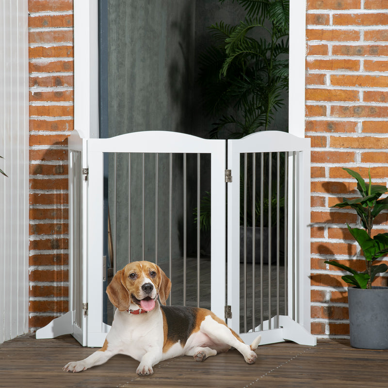 Barreira de Segurança para Cães Barreira de Segurança para Escadas e Portas 154x30x80cm Barreira de Segurança Dobrável com Suporte de Pé para Interior Branco