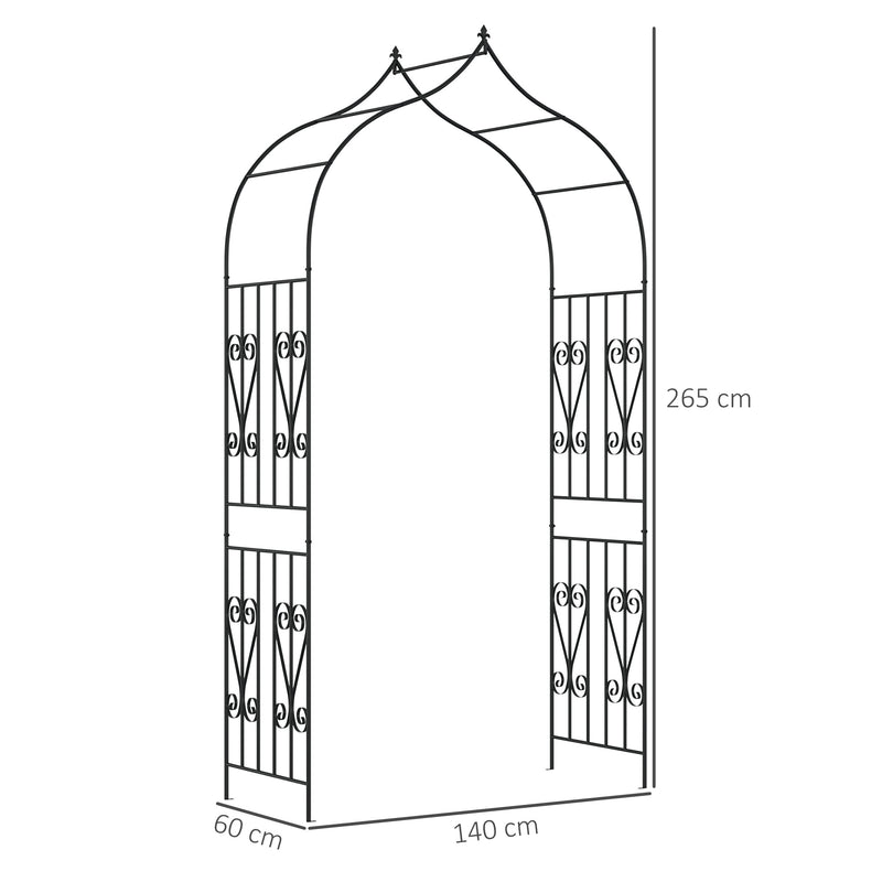 Arco de Jardim de Metal Arco de Jardim para Plantas Trepadeiras Exterior Pátio 140x60x265 cm Preto