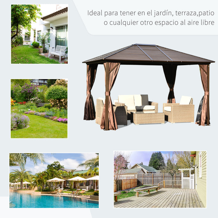 Pérgola para Jardim com Parede Lateral e Rede Mosquiteira 365x300x265 cm Marrom