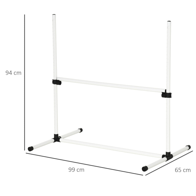 Conjunto de Treinamento de Agilidade para Cães Animais de Estimação 4 Peças Obstáculos de Salto com Altura Ajustável e Bolsa de Transporte para Exteriores 95x65x95cm Branco