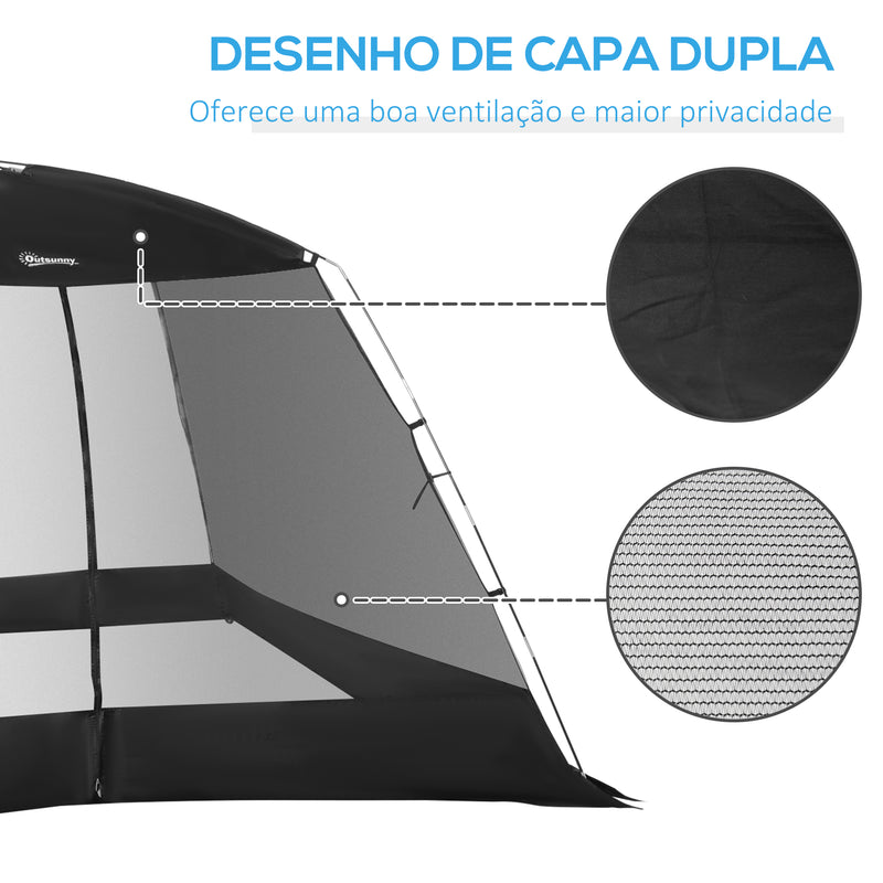 Tenda de Jardim 3x3x2m Tenda para 4-6 Pessoas com 4 Telas Mosquiteiras e Porta Incluí Bolsa de Transporte Proteção Solar para Campismo Viagens Exterior Preto