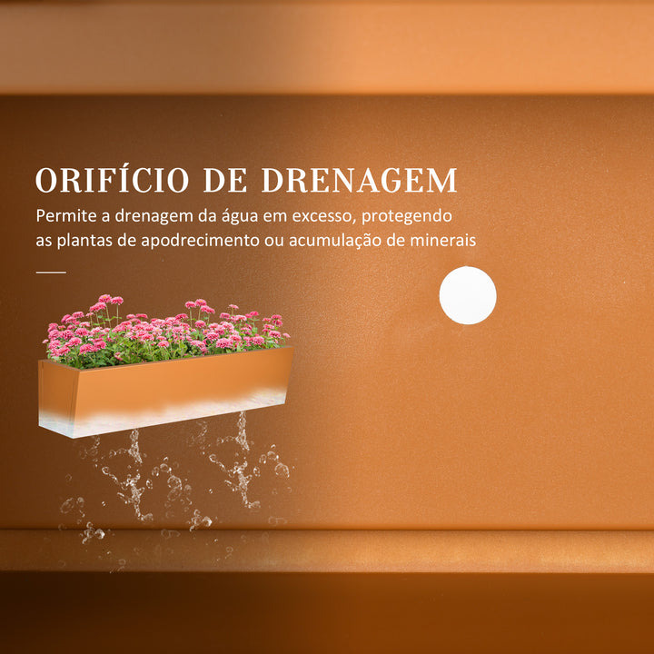 Floreira Suspensa de Aço Floreira Retangular Suspensa com 2 Ganchos Ajustáveis e 2 Orifícios de Drenagem para Varanda Jardim Pátio 91x35x24 cm Marrom