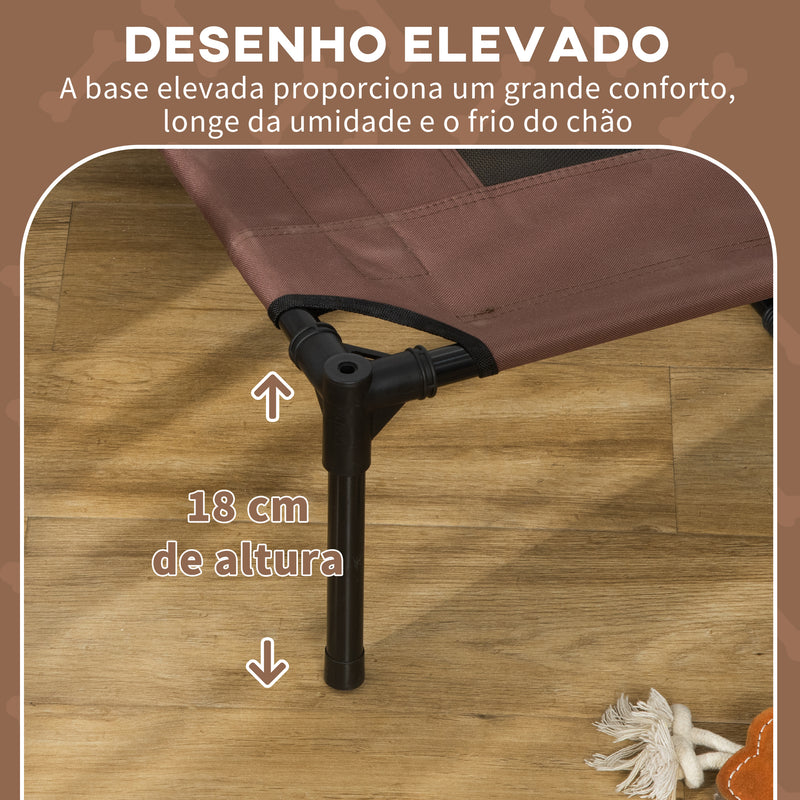 Cama Elevada para Animais de Estimação Portátil com Toldo Amovível Tecido Respirável para Interior e Exterior 122x92x108cm Marrom