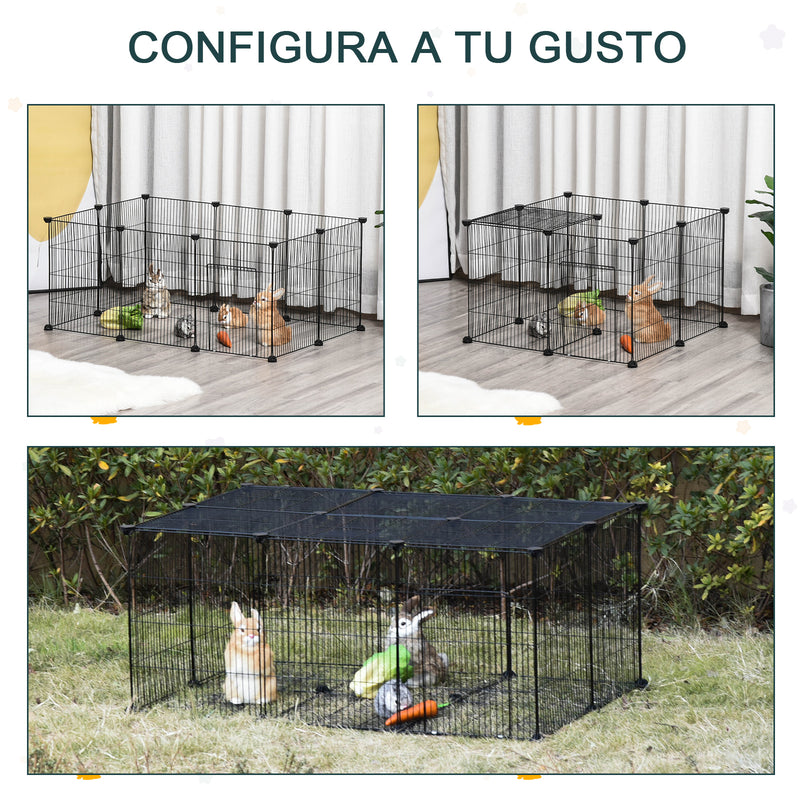 Parque de animais de estimação DIY Gaiola para pequenos animais de 22 painéis de malha de metal com porta 105x70x45 cm preto