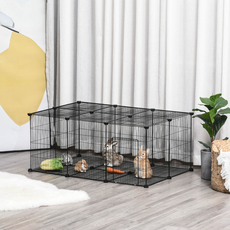 Parque de animais de estimação DIY Gaiola para pequenos animais de 22 painéis de malha de metal com porta 105x70x45 cm preto