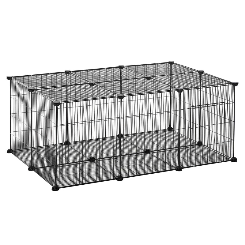 Parque de animais de estimação DIY Gaiola para pequenos animais de 22 painéis de malha de metal com porta 105x70x45 cm preto