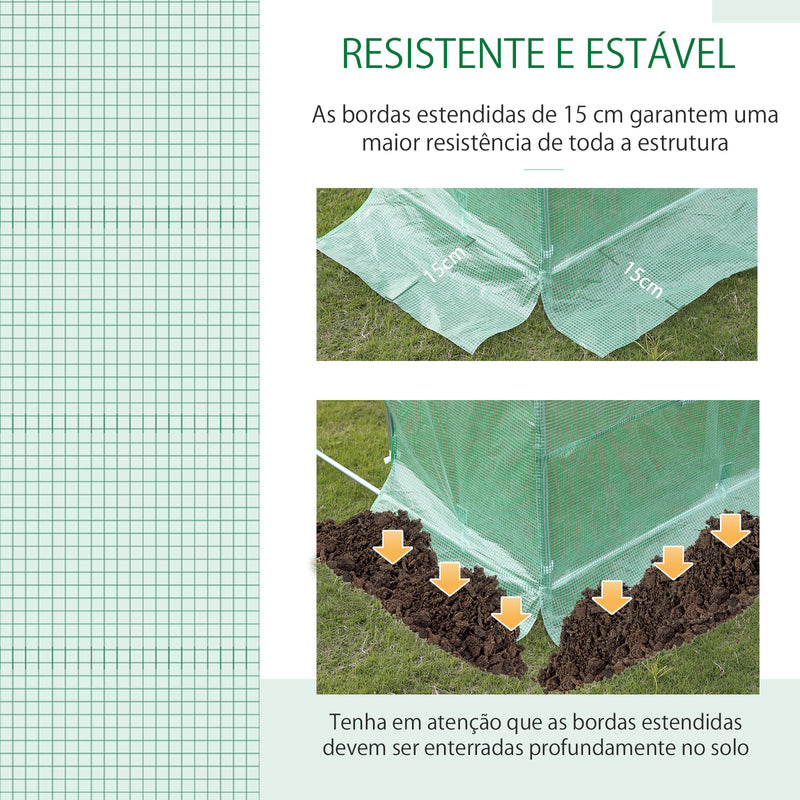 Estufa Túnel de Jardim para Plantas e Vegetais com 12 Janelas estrutura de aço - 6x3x2m