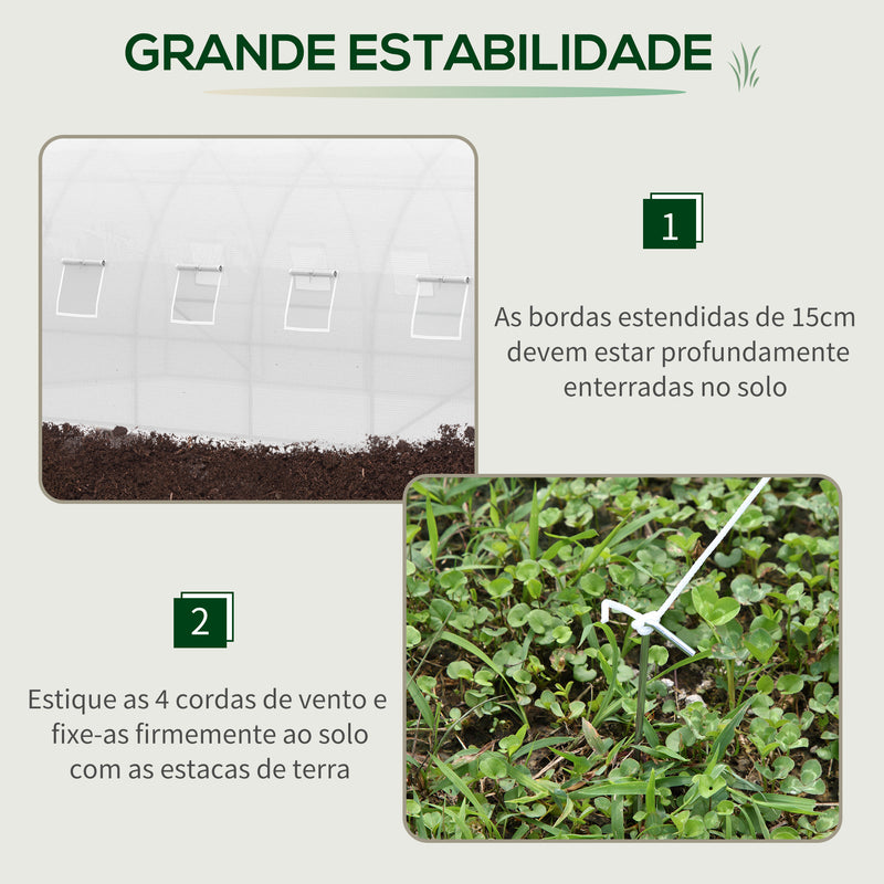 Estufa de Túnel 600x300x200cm com Porta Enrolável 12 Janelas Cobertura de PE 140g/m² e Metal Galvanizado para Cultivos de Plantas Verduras Branco