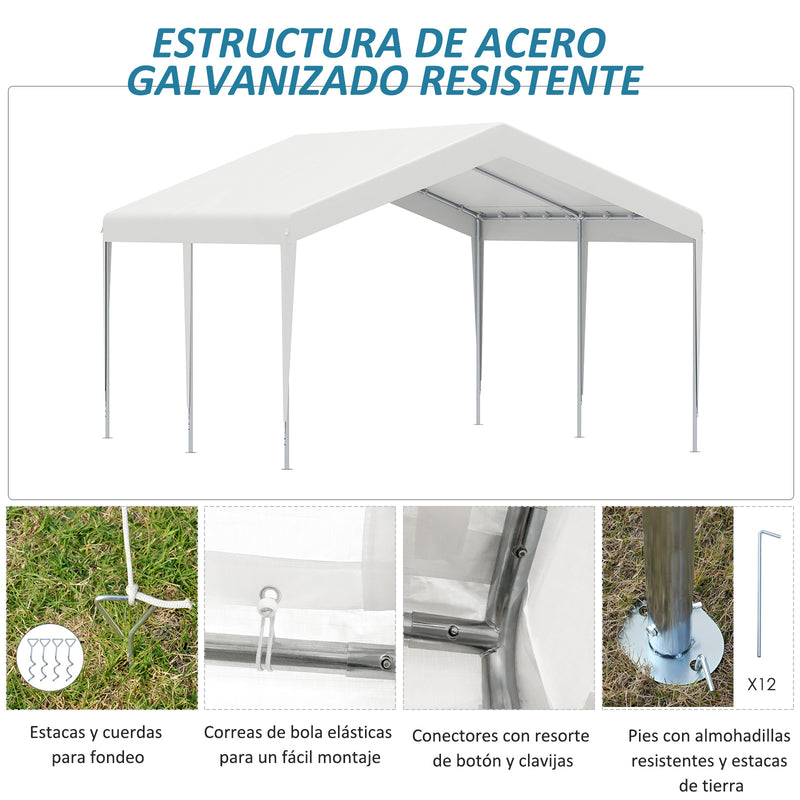 Tenda de Garagem para Carros 4x4m Portátil Impermeável Tenda de Jardim Pátio Exterior com Acessórios para Eventos Festas Metal Galvanizado Branco