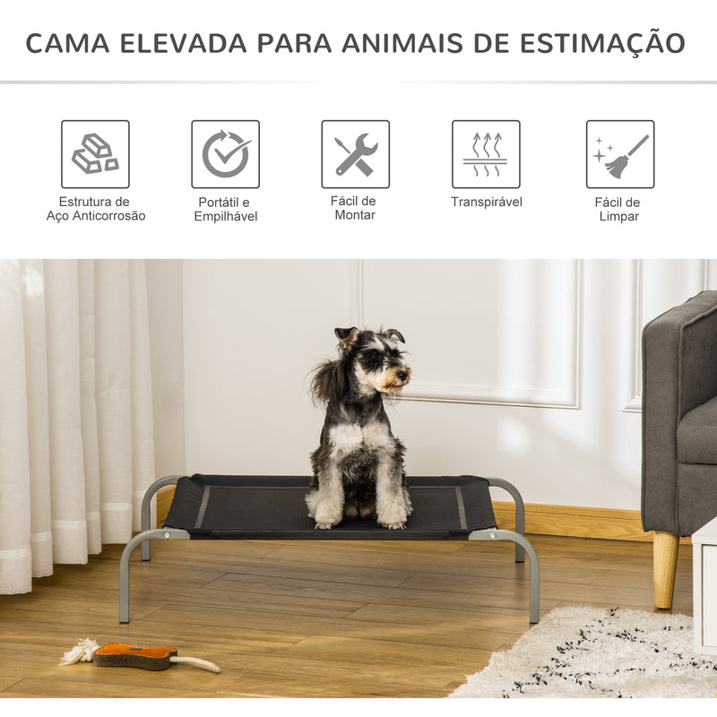 Cama Elevada para Animais de Estimação Cama para Cães e Gatos Desmontável Tecido Textilene Exterior Jardim Terraço 90x65x20cm Preto