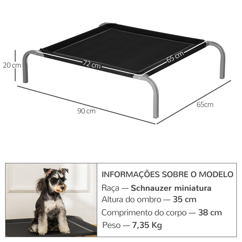 Cama Elevada para Animais de Estimação Cama para Cães e Gatos Desmontável Tecido Textilene Exterior Jardim Terraço 90x65x20cm Preto