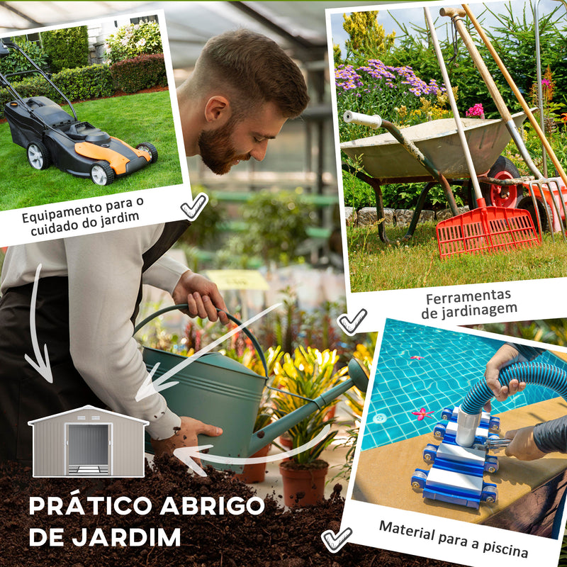 Abrigo de Jardim 340x386x200 cm 13,1 m² Abrigo de Exterior de Aço para Armazenamento de Ferramentas com Portas de Correr e Ventilações Cinza Claro