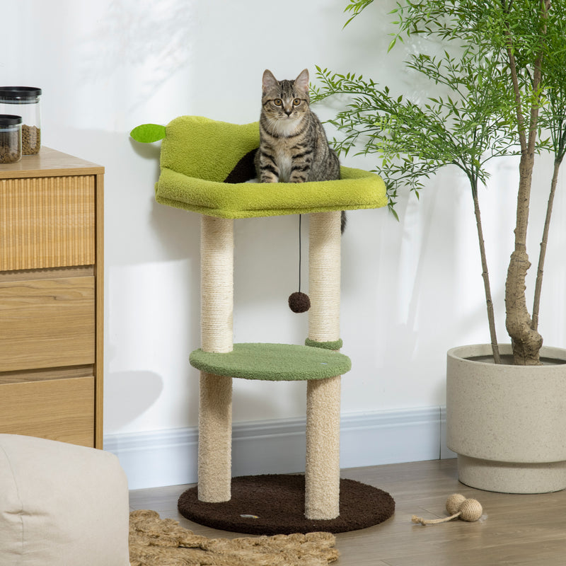 Árvore Arranhador para Gatos Altura 83cm Torre para Gato com Cama em Forma de Abacate Plataforma Postes de Sisal e Bola Suspensa Ø44x83cm Verde