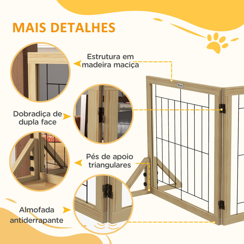 Barreira para Cães de Madeira Barreira para Animais de Estimação Dobrável com 3 Painéis e Pés de Apoio Triangulares para Porta Corredor Escada 210x44x70 cm Madeira