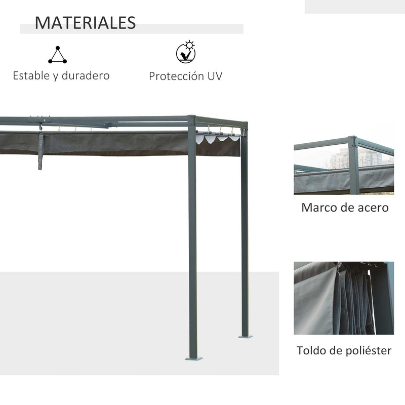 Pérgola 3x2m Pérgola de Jardim com Teto Retrátil de Poliéster com Revestimento Resistente para Celebrações Festas Casamento Cinza