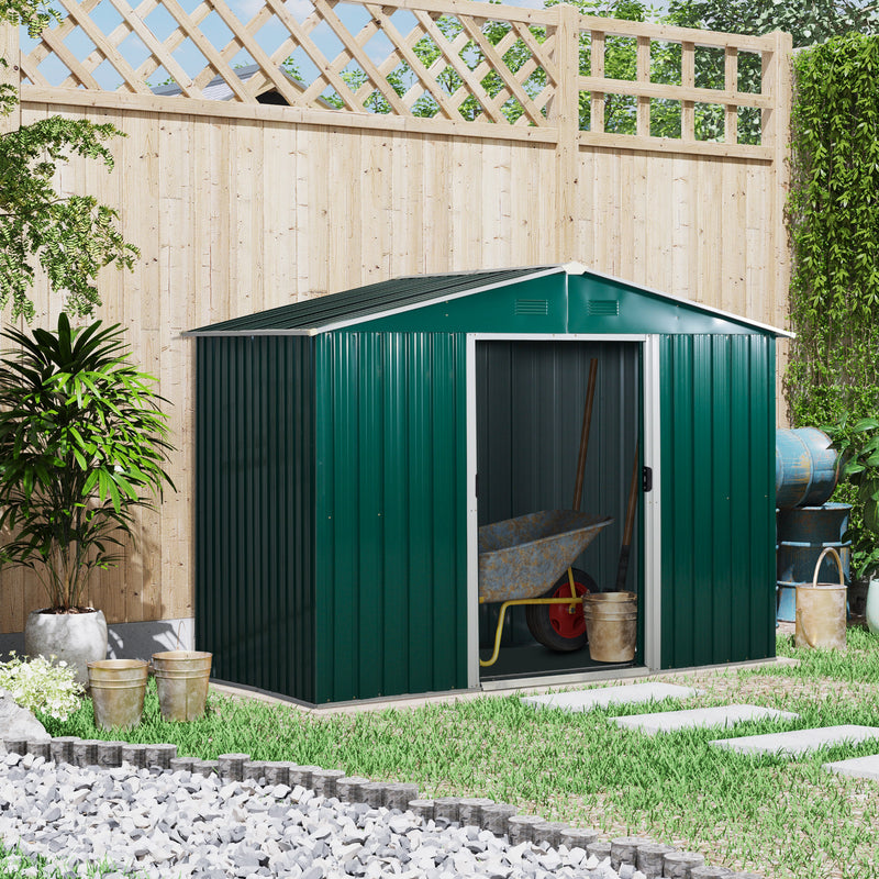 Abrigo de Jardim de 4,1 m² 236x174x190 cm Abrigo de Exterior para Armazenamento de Ferramentas com Portas de Correr e 4 Janelas de Ventilação para Pátio Verde