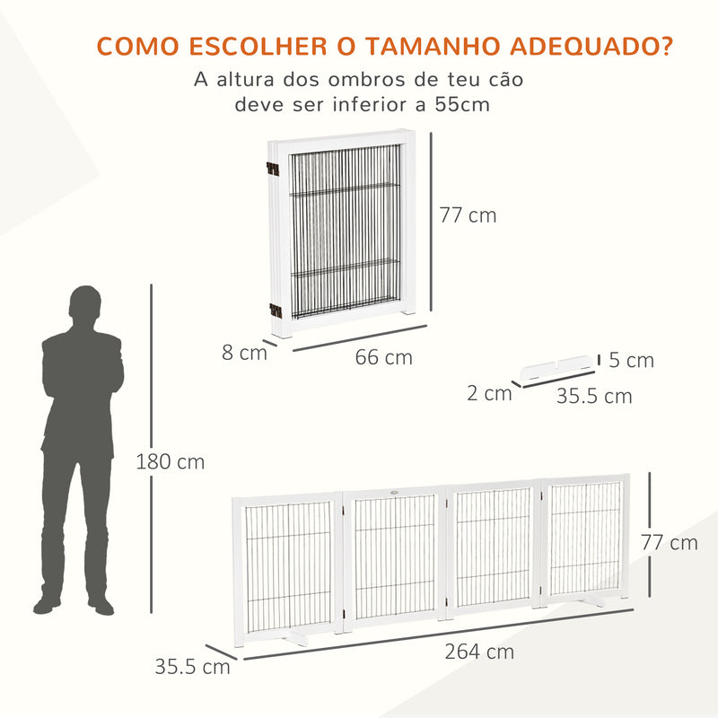 Barreira de Segurança Dobrável para Cães Barreira de Proteção com 4 Painéis para Animais de Estimação com Pés para Portas Escadas Corredores 264x35,5x77cm Branco