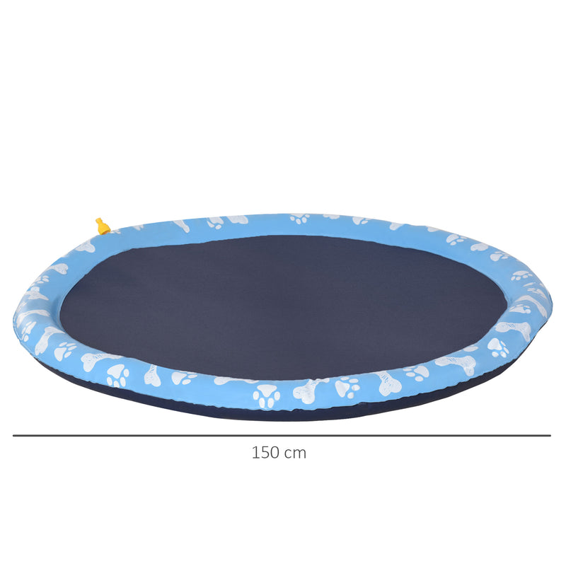 Splash Pad Tapete Aquático com Pulverizador Ø150 cm Tapete Anti-Respingos Piscina Portátil para Cães Azul