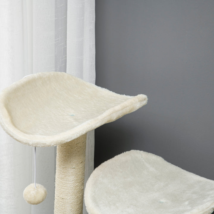 Árvore Arranhador para Gatos Torre para Gatos Altura 110cm com Caverna de Pélucia Plataformas Postes de Sisal e Bolas para Brincar 48x48x110cm Creme e Cinza