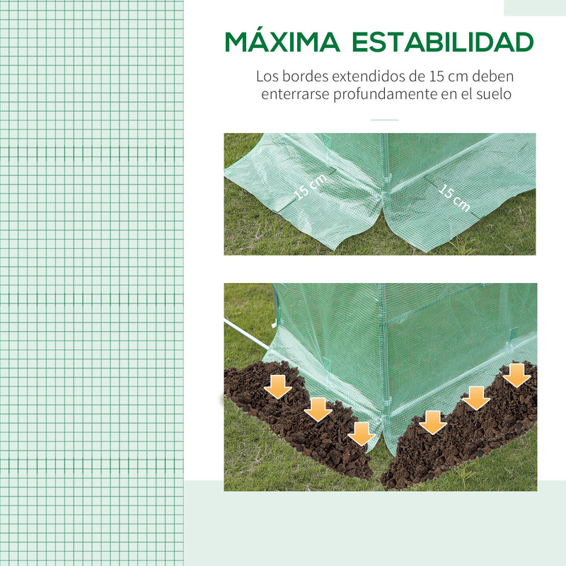 Cobertura de Substituição Estufa de Túnel 347x300x200cm Polietileno com 6 Janelas de Malha Transpirável e Porta Enrolável Proteção de Plantas para Jardim Verde