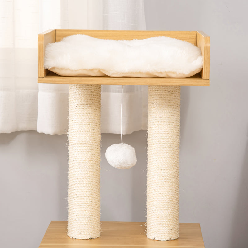 Árvore para Gatos de 2 Níveis com Caverna Superior Postes Arranhadores de Sisal Natural Almofadas Laváveis e Bola de Brinquedo 35x35x81cm Carvalho