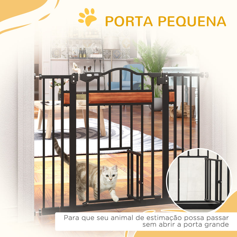 Barreira de Segurança para Cães Extensível para Portas Escadas 74-105cm com 2 Extensões de 10 e 15cm com 2 Portas e Fechadura Automática Aço Preto