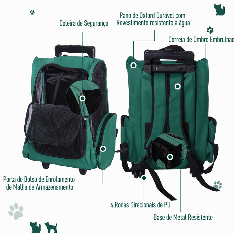 Mochila para cão ou gato Transportadora 2 em 1 Verde e Preto Oxford Aço 35x27x49 cm