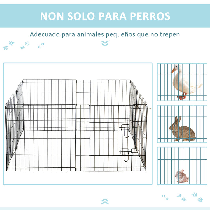 Parque para Cães 8 Painéis 61x61cm Dobráveis Gaiola Metálica para Animais de Estimação com Porta e Dupla Fechadura para Jardim Pátio Exterior Preto