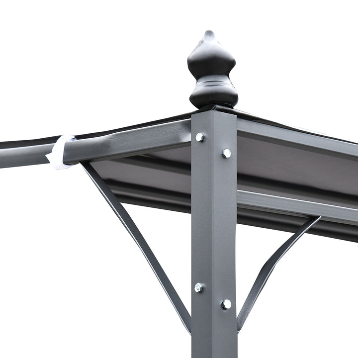 Pergula de jardim 3x3m Gazebo com Toldo e 4 Furos de Drenagem para Pátio Terraço Metal e Poliester 180 g / m² Resistente Cinza