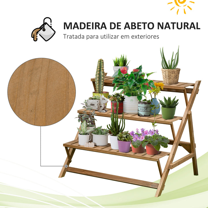 Suporte de Madeira para Plantas em Forma de Escada com 3 Prateleiras Dobrável Suporte de Vasos de Plantas para Decoração de Interiores e Exteriores 101x83x88cm Marrom