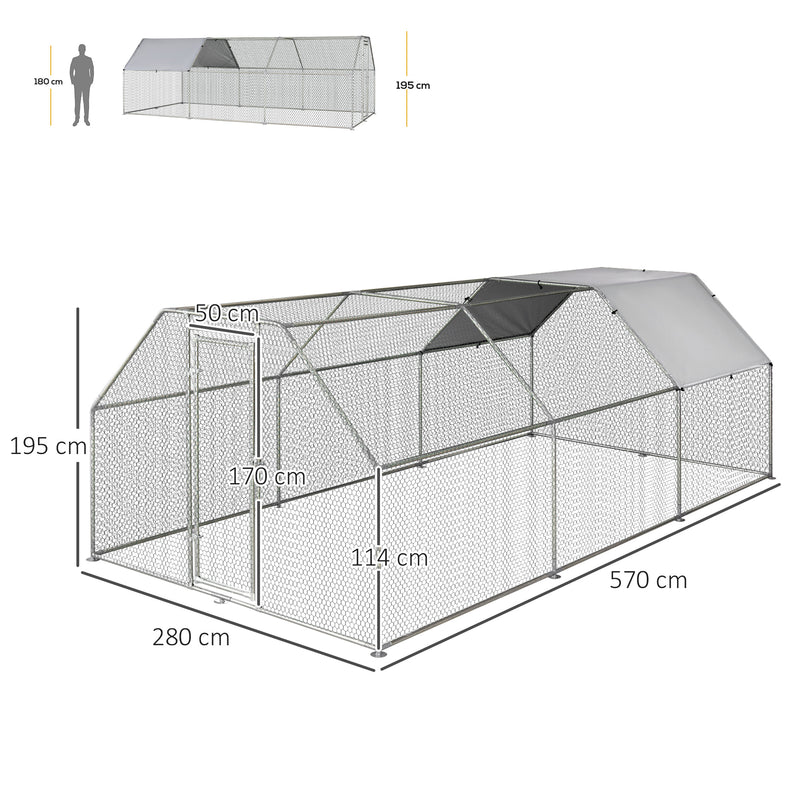 Galinheiro ao ar livre Gaiola para aves domésticas de metal galvanizado com fechadura e cobertura Oxford 280x570x195cm